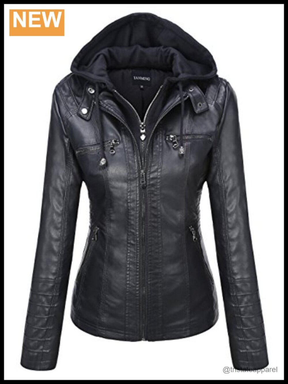 Faux Leather Hooded Moto Biker Jacket Women Zip